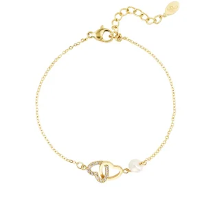 Double Heart Pearl Bracelet Gold